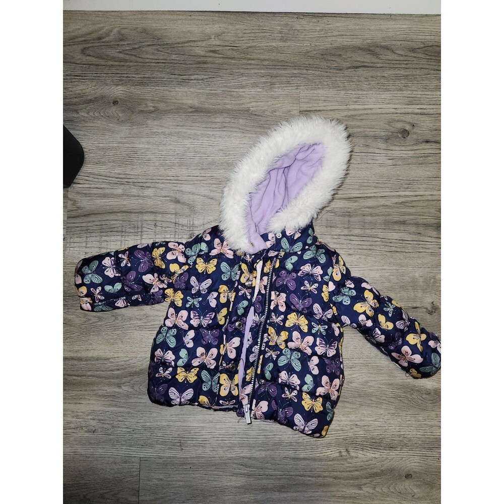 Purple Butterfly Print Puffer Jacket for Winter